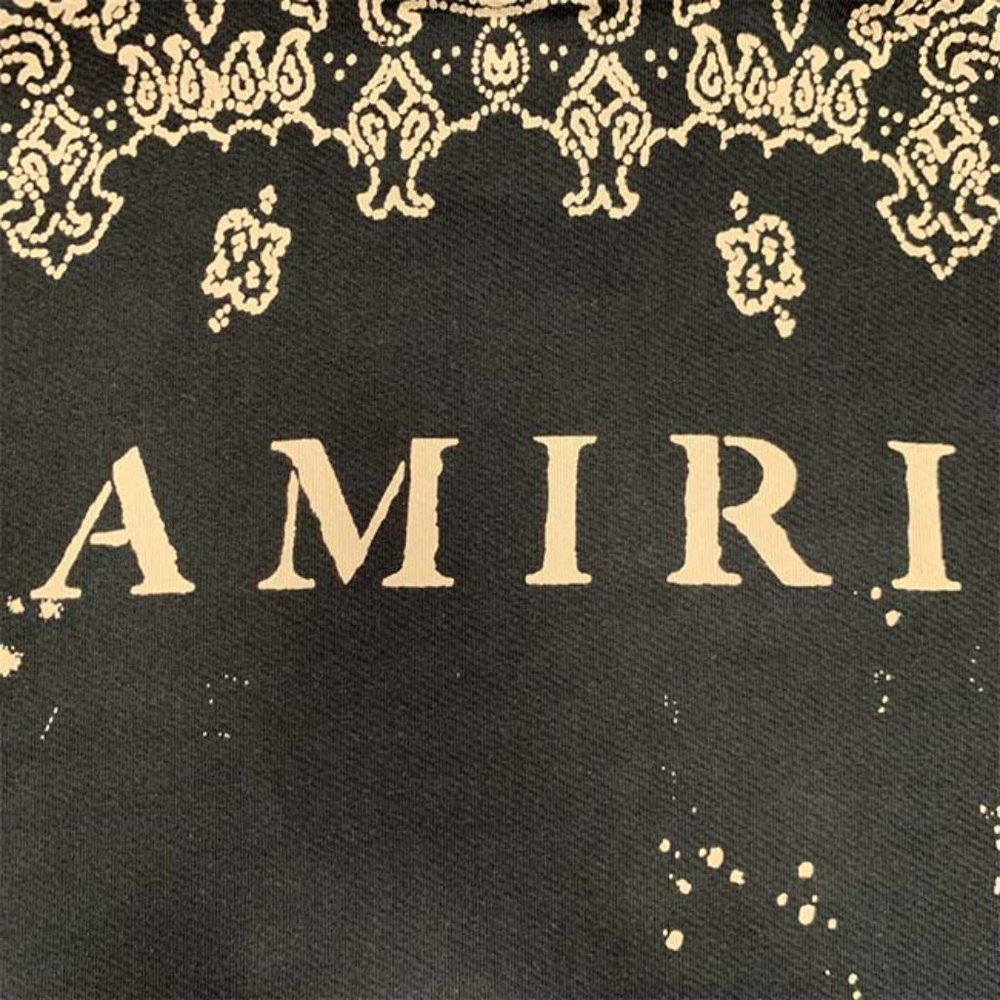 Amiri Logo Embroidered Bandana Print Hoodie - Black - Picture 8 of 12